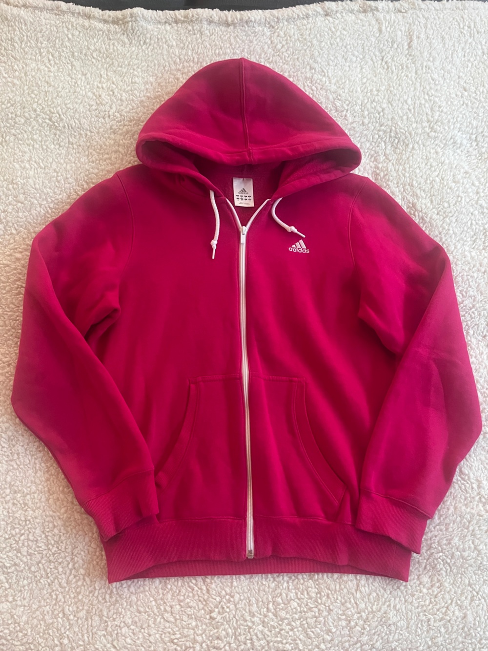 adidas Hot Pink Zip-Up Hoodie with White Drawcords